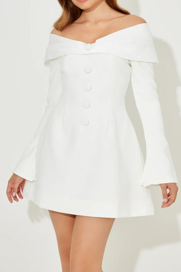 Off Shoulder Button Front Mini Dress