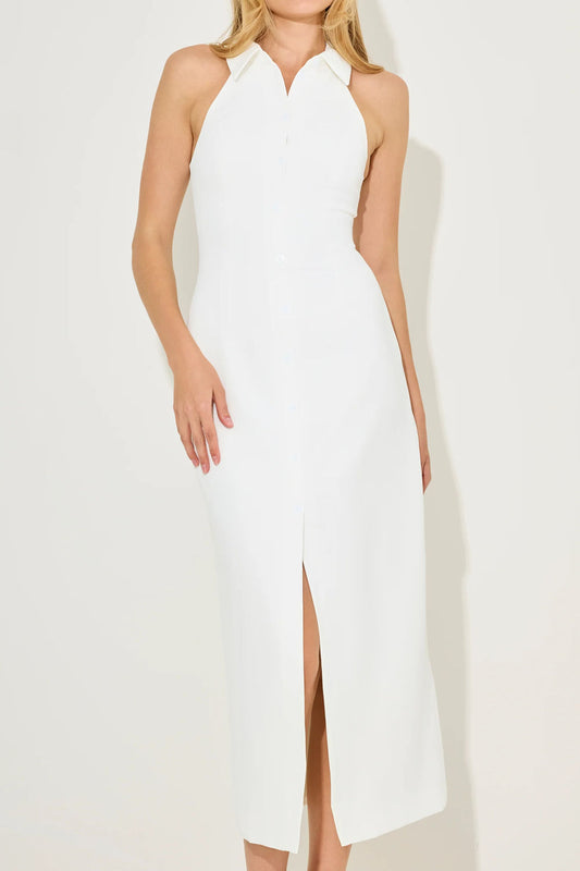 Collared Halter Button Front Maxi Dress