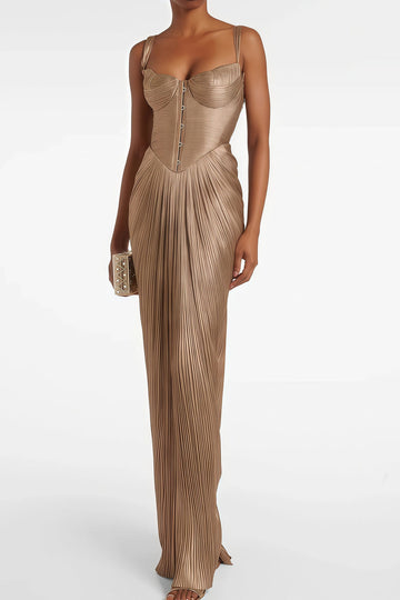 Glossy Pleated Corset Maxi Dress