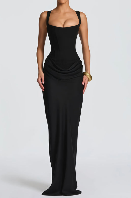 Square Neck Corset Ruched Mermaid Maxi Dress