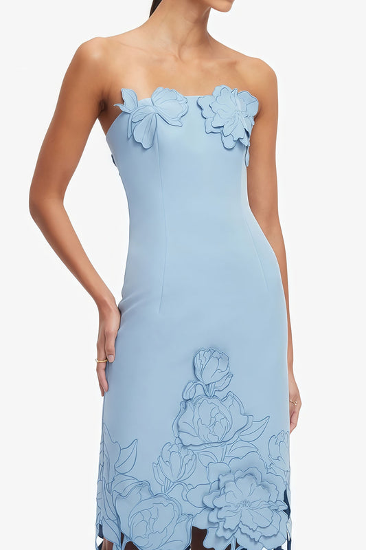 Strapless Floral Applique Cutout Maxi Dress
