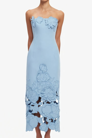 Strapless Floral Applique Cutout Maxi Dress