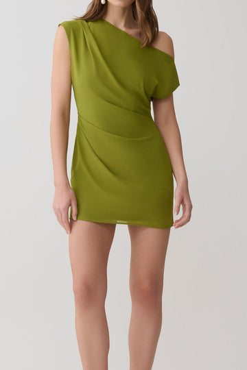 One Shoulder Draped Ruched Mini Dress