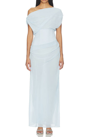 Off Shoulder Draped Ruched Maxi Dress