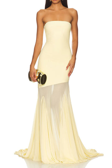 Strapless Sheer Panel Mermaid Maxi Gown