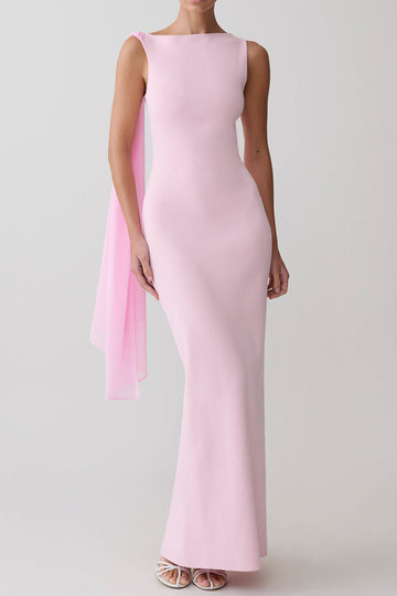 One Shoulder Cape Column Maxi Dress