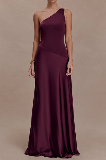 One Shoulder Cutout Satin Maxi Dress