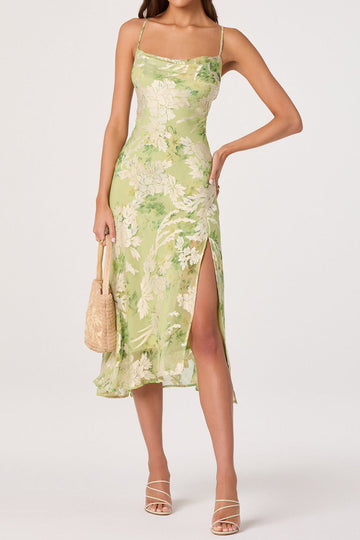 Floral Velvet Cowl Neck Midi Dress