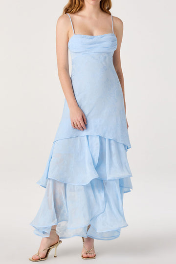 Cowl Neck Tiered Chiffon Maxi Dress