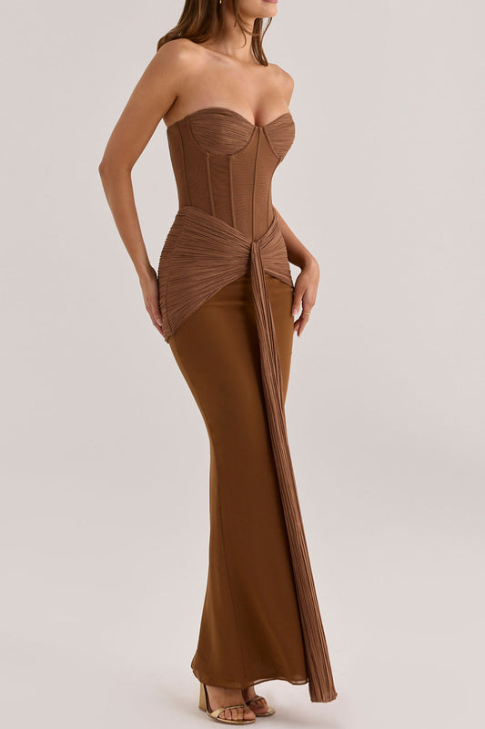 Strapless Corset Ruched Mermaid Maxi Dress