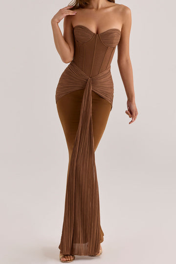 Strapless Corset Ruched Mermaid Maxi Dress