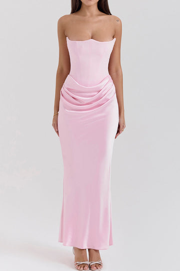 Strapless Corset Draped Hip Maxi Dress