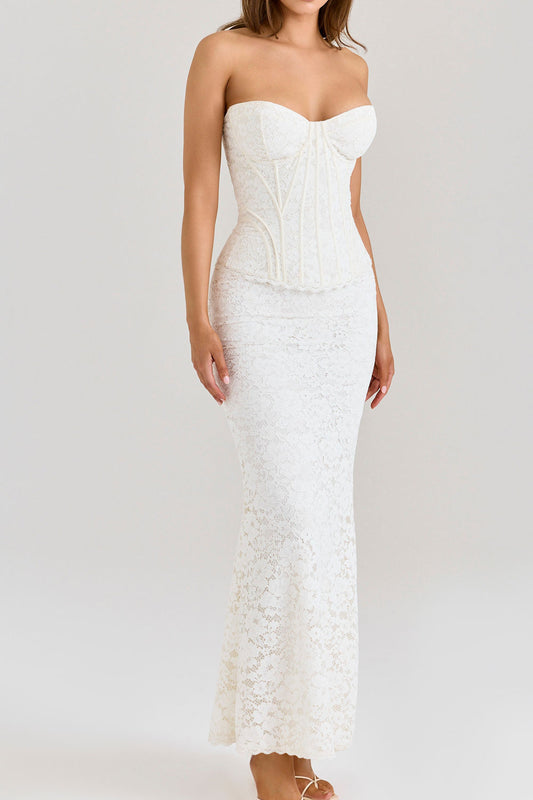 Strapless Lace Corset Maxi Skirt Set