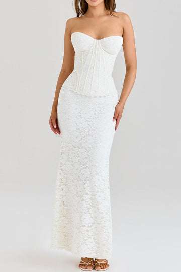 Strapless Lace Corset Maxi Skirt Set