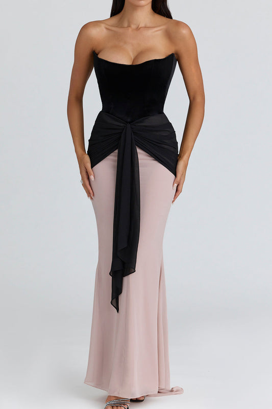 Velvet Corset Contrast Chiffon Maxi Dress