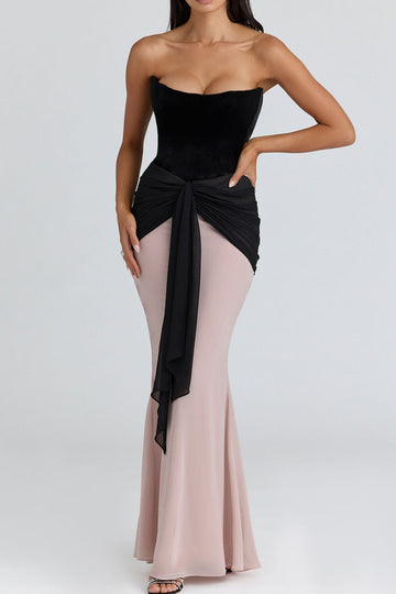 Velvet Corset Contrast Chiffon Maxi Dress