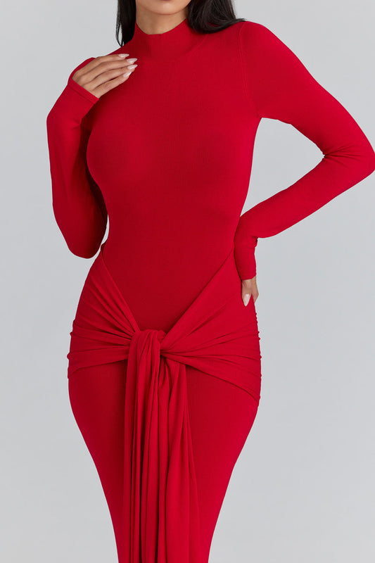 Long Sleeve Hip Drape Maxi Dress