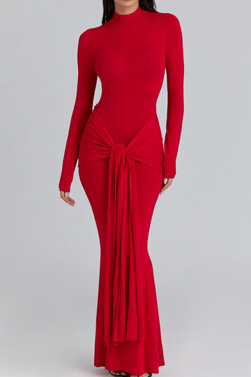 Long Sleeve Hip Drape Maxi Dress