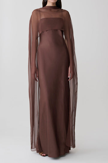 Sheer Chiffon Cape Overlay Maxi Dress