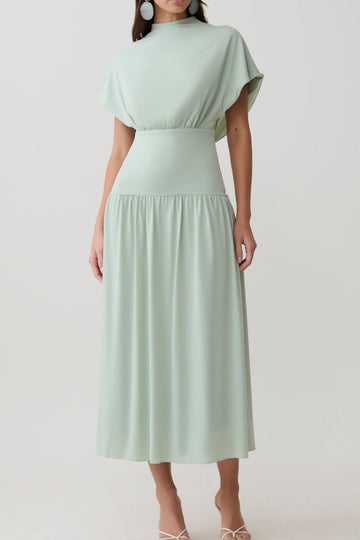 High Neck Cowl Back Midi Dress