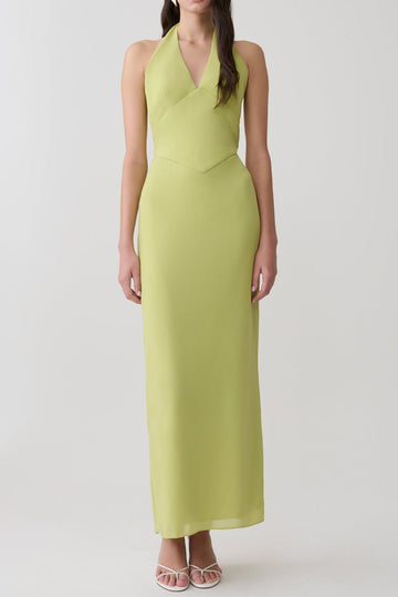 Halter Tie Back Chiffon Column Maxi Dress