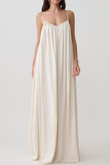Gathered Satin Cross Back Maxi Dress
