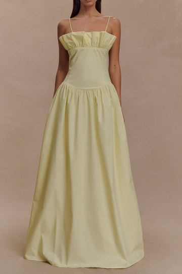 Ruffle Bust Cotton Drop Waist Maxi Dress