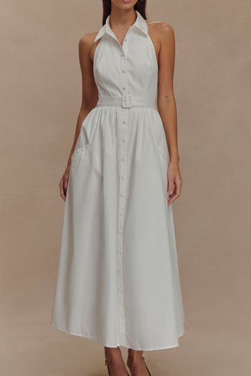 Collared Halter Open Back Midi Dress