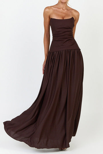 Strapless Draped Drop Waist Maxi Dress