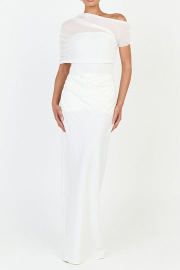 Asymmetric Draped Short Sleeve Maxi Dress