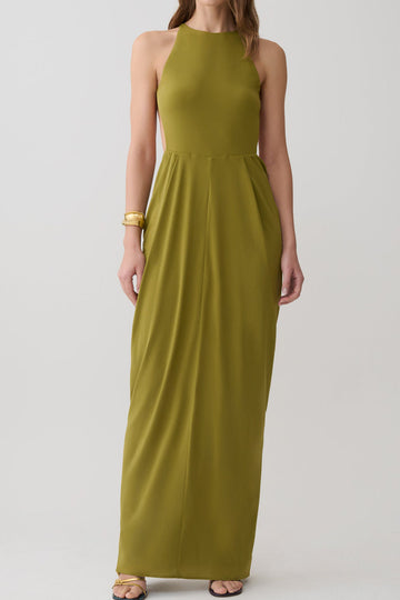 Low Back Halter Hardware Maxi Dress