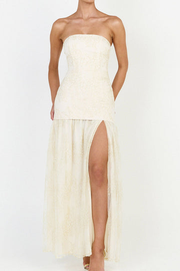 Strapless Jacquard Drop Waist Maxi Dress