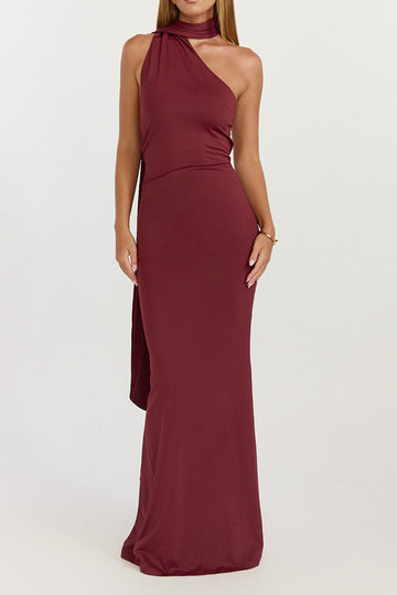 Asymmetric Scarf Neck Open Back Maxi Dress
