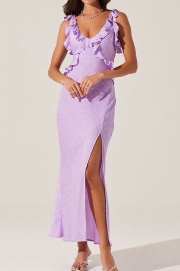 Ruffle Trim Side Slit Maxi Dress