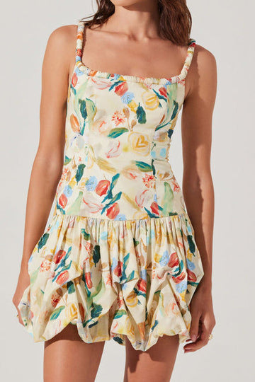 Printed Drop Waist Bubble Mini Dress