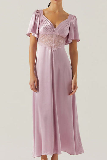 Flutter Sleeve Lace Waist Midi Dress