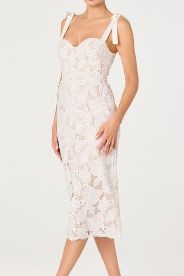 Tie Shoulder Bustier Lace Midi Dress