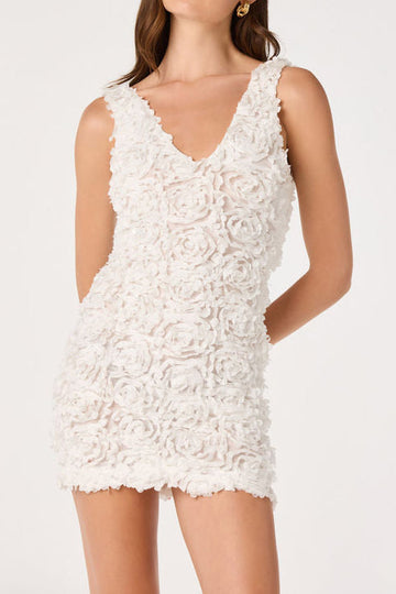 V-Neck 3D Floral Applique Mini Dress