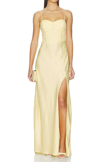 Bustier Satin High Slit Maxi Dress