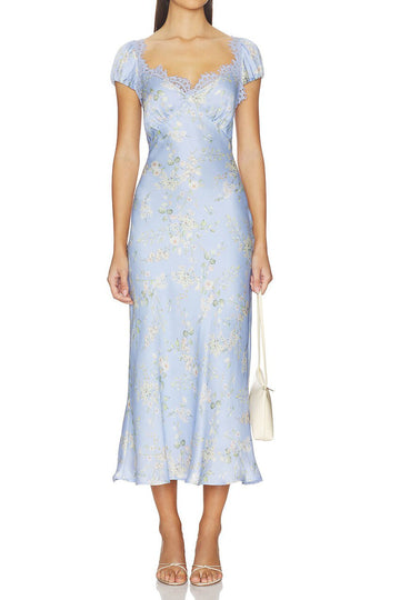 Scalloped Lace Floral Jacquard Midi Dress