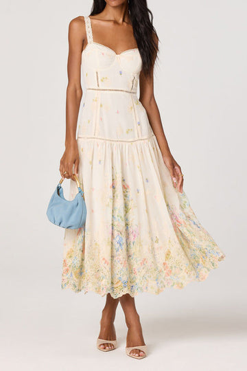 Petalgia Embroidered Eyelet Tiered Midi Dress
