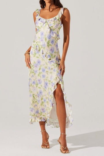 Ruffle Strap Floral Cowl Midi Dress