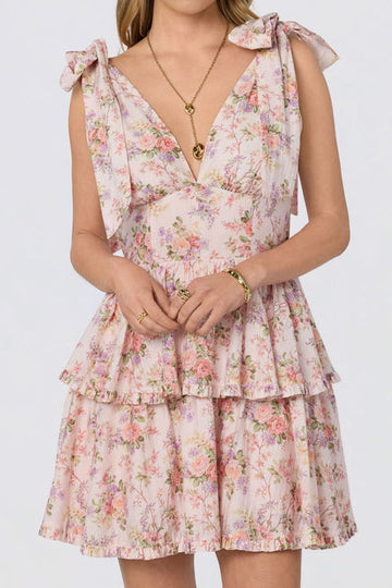 Tie Shoulder Floral Tiered Mini Dress
