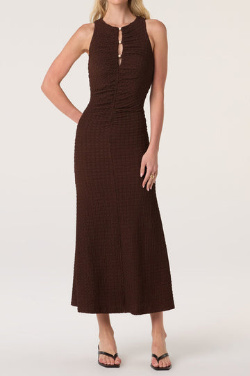 Keyhole Ruched Sleeveless Maxi Dress