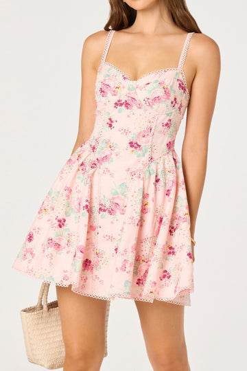 Floral Tie Strap Fit Flare Mini Dress