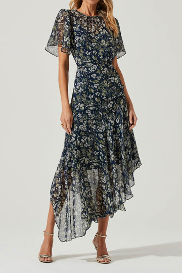 Flutter Sleeve Floral Ruffle Maxi Dress