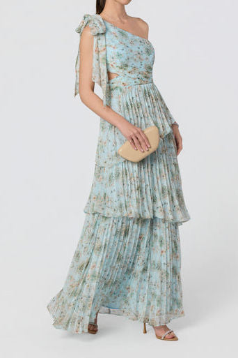 One Shoulder Tiered Floral Maxi Dress