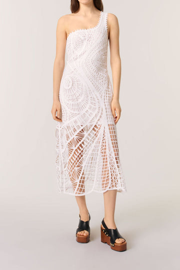 One Shoulder Crochet Midi Dress