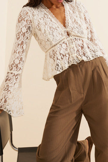 Lace Bell Sleeve Peplum Blouse