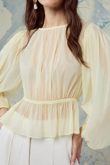 Sheer Balloon Sleeve Peplum Blouse